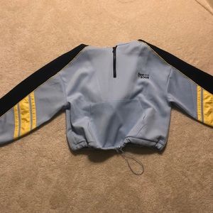 blue and yellow crop hoodie